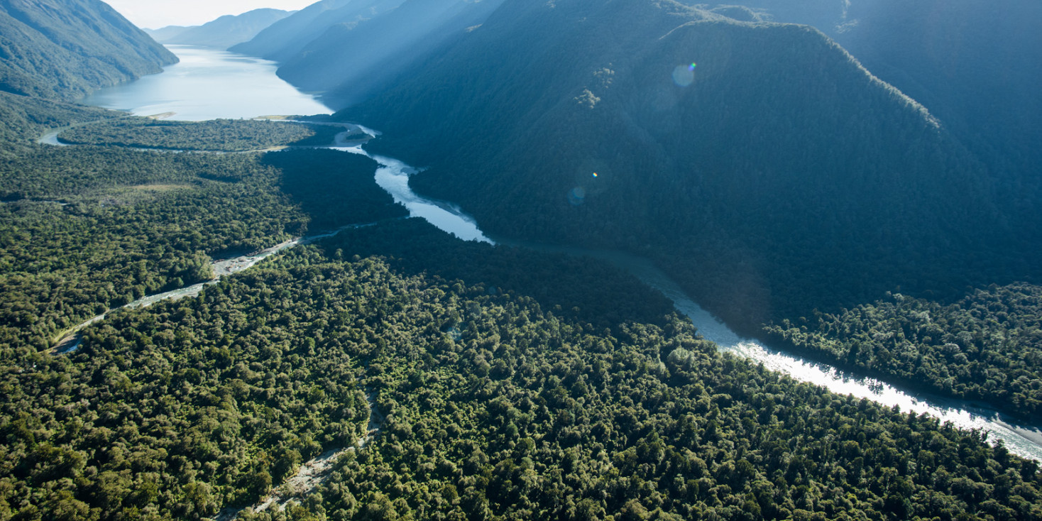 Aerial view of Hollyford Valley 
