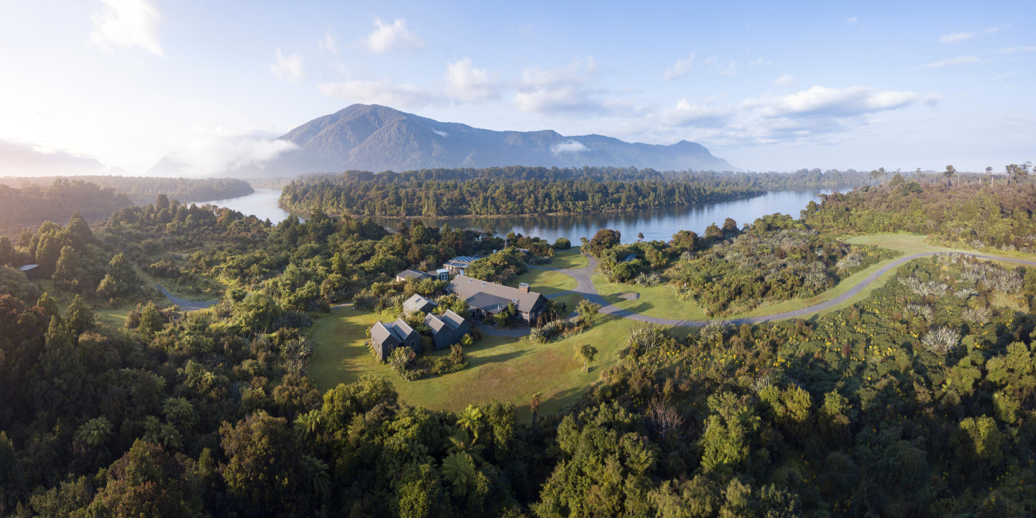 Aerial shot over looking Martins Bay lodge